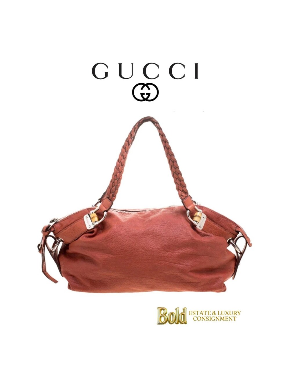 Gucci Medium Leather Bamboo Bar Tote